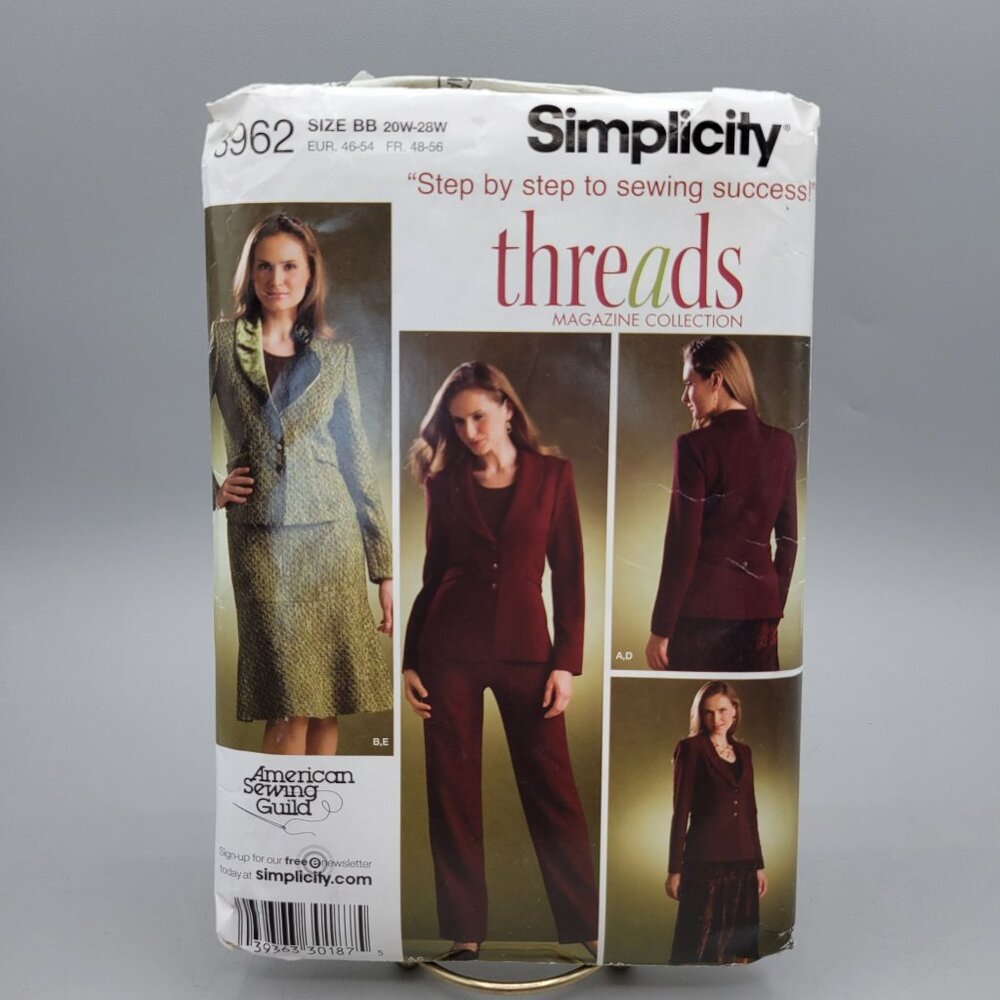 Simplicity Threads Sewing Pattern 3962 Womens Jacket Pants Skirt Size 20-28